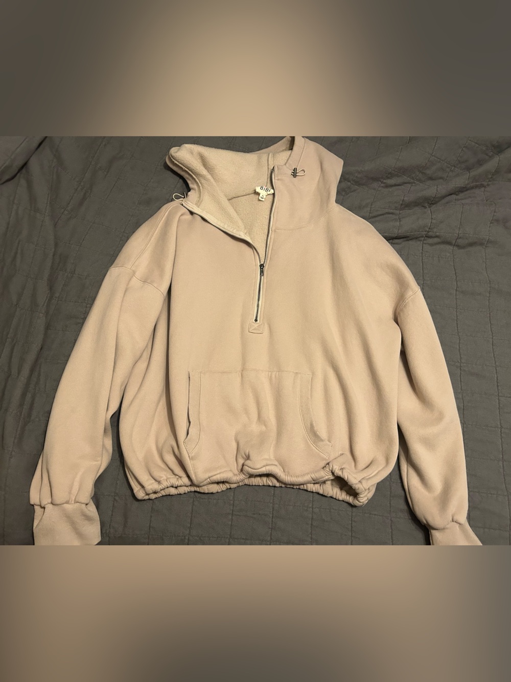 BiBi Cream Hooded Half-Zip Jacket